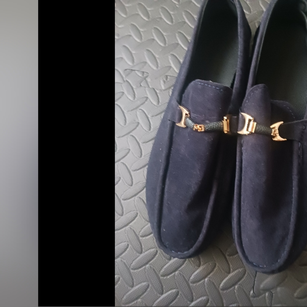 Men Navy Blue Belted Velvet Moccasins Shoes - Picture 8 of 11